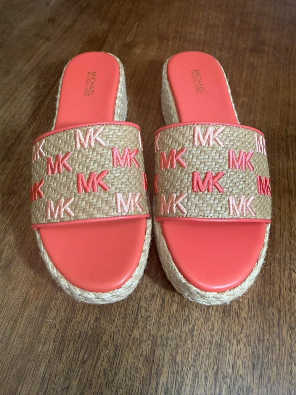 Michael Kors Coral Pink Wedge Slide Sandals